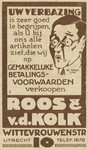 717021 Advertentie van de firma Roos & van der Kolk, 'op afbetaling', Wittevrouwenstraat 10 te Utrecht.